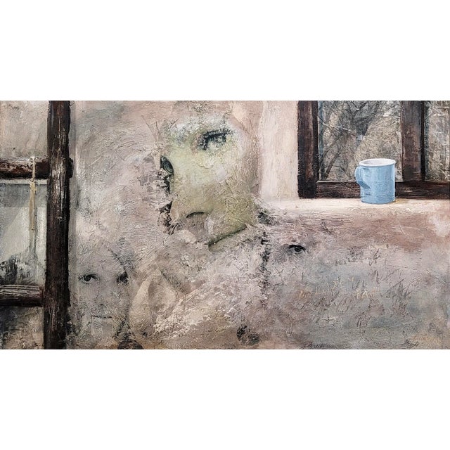 Contemporary Mikulas Kravjansky - I Love You - Three Faces on the Wall -1969 Oil Painting For Sale - Image 3 of 12