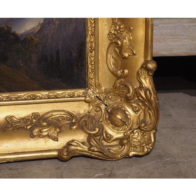 19th Century French Chateau Landscape Oil on Canvas Painting in Giltwood Frame For Sale - Image 13 of 15