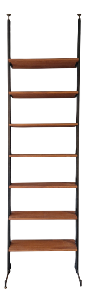 Floor-to-Ceiling Bookcase in Metal, Wood, and Brass, Italy, 1960s
