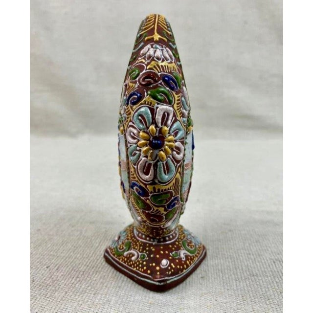 Early 20th C. Antique Japanese Satsuma Moriage Porcelain Basket Vase With Figures For Sale - Image 4 of 5