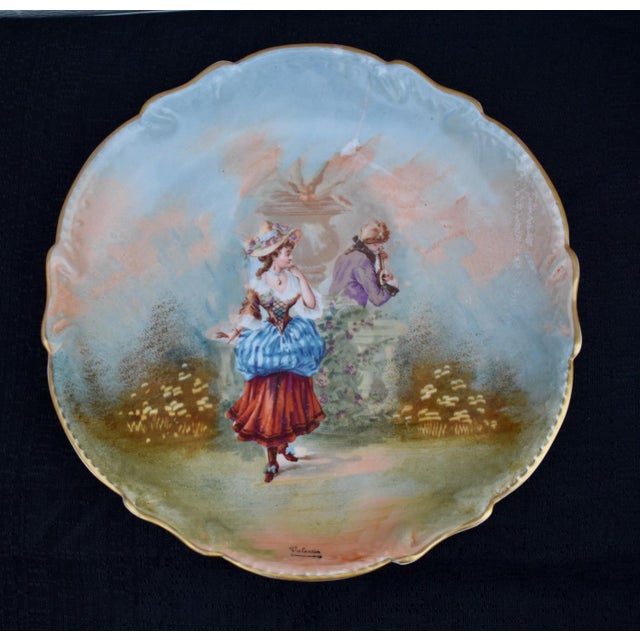 Antique LRL Limoges France Hand Painted Plate Courting Couple Signed Valentin For Sale In Philadelphia - Image 6 of 14