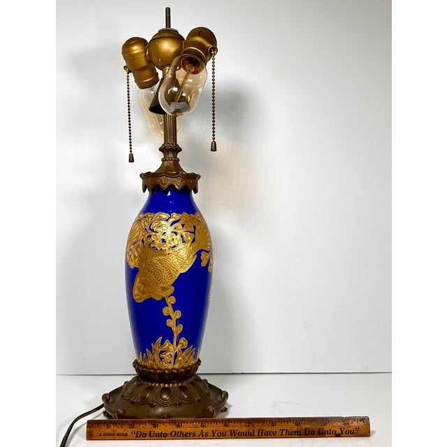 190s Rosenthal Cobalt Gilded Fish Table Lamp by M. Robisch For Sale - Image 17 of 18