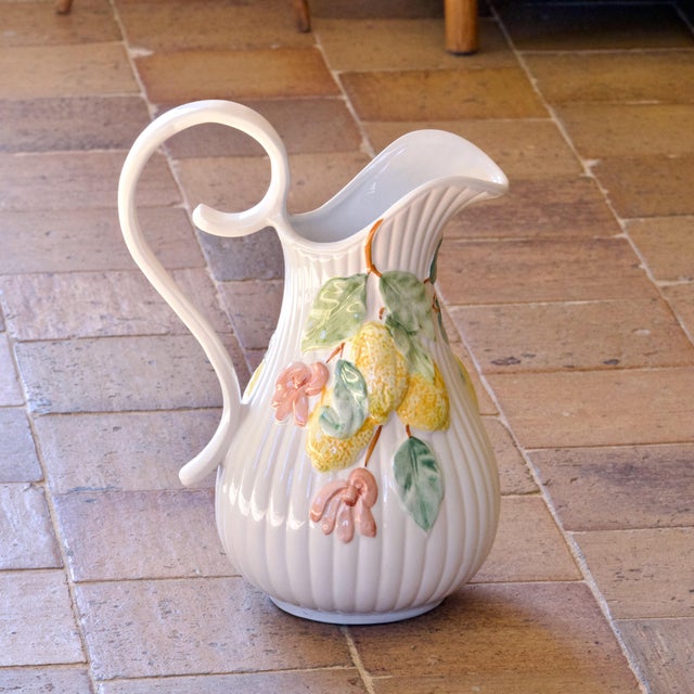 Huge vintage What's earthenware pitcher/decanter/vase/ewer. Magnificent relief decoration of large lemons and lemon...