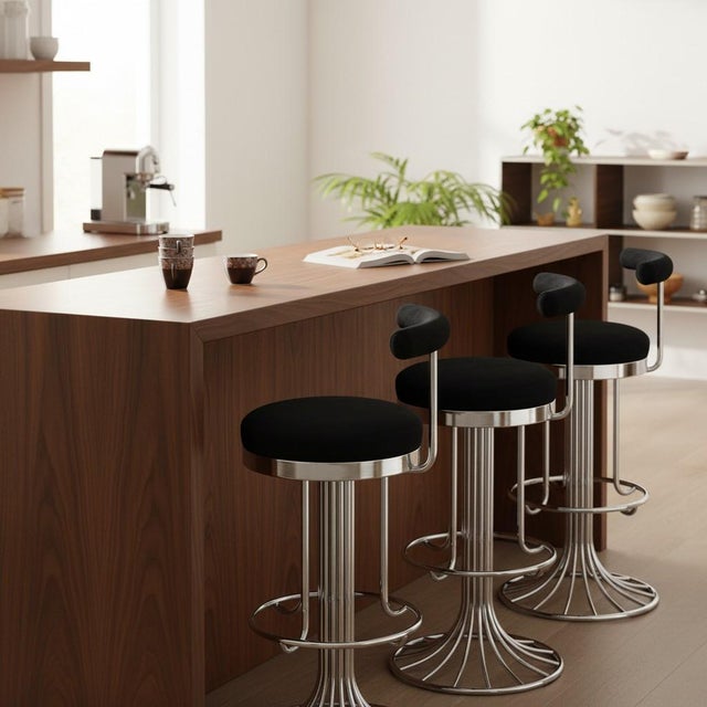 Textile 1970s Chrome Bar Stools by Gastone Rinaldi - Set of 4 For Sale - Image 7 of 7