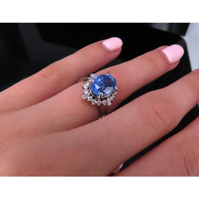 Late 20th Century Fine 3.98ct Gia Ceylon No Heat Sapphire & 0.50ct Diamond Platinum Ring Size 6 For Sale - Image 10 of 18