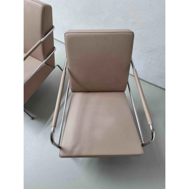 Set of Nude Leather & Steel Cinema Easy Chairs by Gunilla Allard for Lammhults, 1990s For Sale - Image 12 of 14
