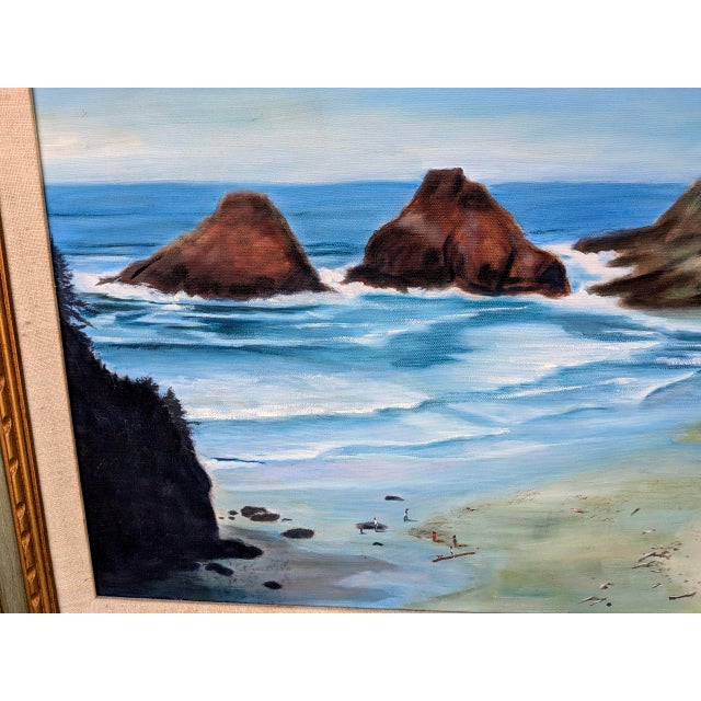 Vintage Coastal Lighthouse Oil Painting by Estelle M. For Sale - Image 4 of 9