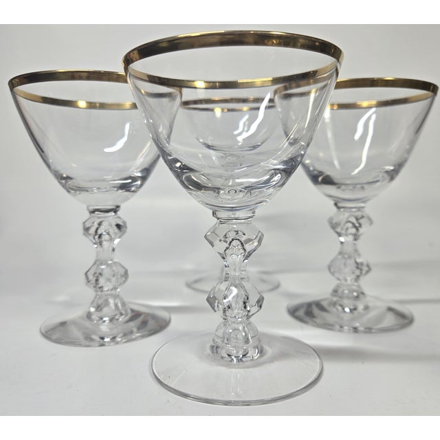 Gold Rimmed Hollywood Regency Crystal Goblets- Set of Four For Sale - Image 11 of 16