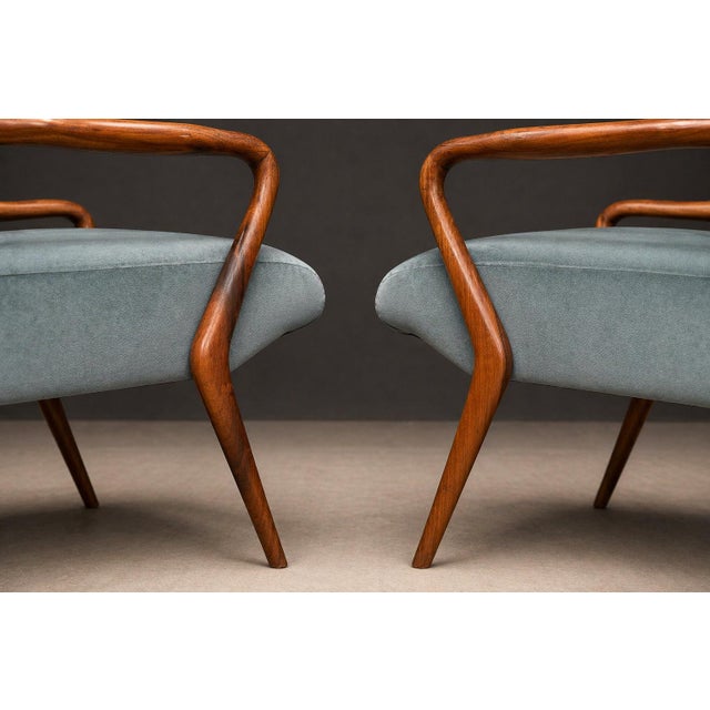 Giuseppe Scapinelli Armchairs, Brazil, 1950s — Sculpted Caviúna Frames in Dusty Teal Velvet Upholstery For Sale - Image 13 of 18