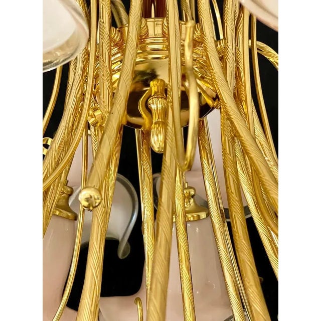 Pink Murano Glass Tulip-Form Brass Chandelier For Sale - Image 12 of 13
