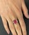 Pink Round Rubellite Pink Tourmaline Diamond Three Stone 18 Karat White Gold Ring, Size 6.5 For Sale - Image 8 of 14