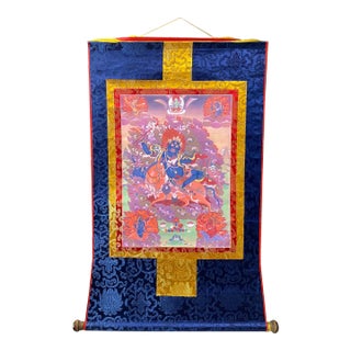 Tibetan Print Fabric Trim Protector Deity Art Wall Scroll Thangka For Sale