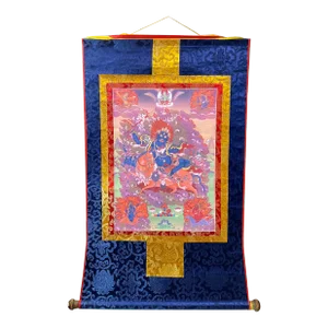 Tibetan Print Fabric Trim Protector Deity Art Wall Scroll Thangka