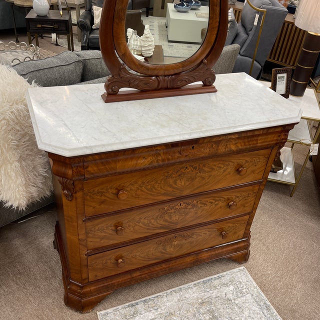Flame Mahogany Rococo Revival Chest With Swan Mirror For Sale - Image 4 of 11