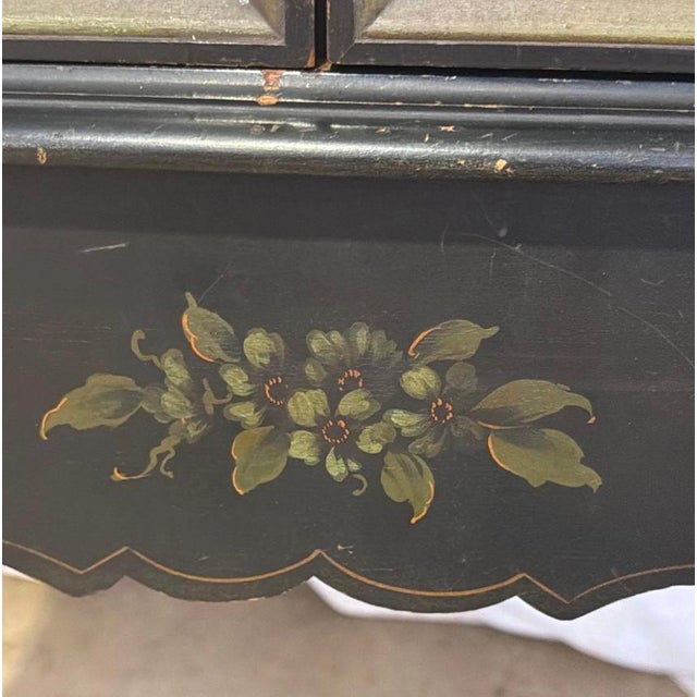 Wood Antique Art Deco Chinoiserie Black and Green Hand Painted Drop Front Desk For Sale - Image 7 of 14