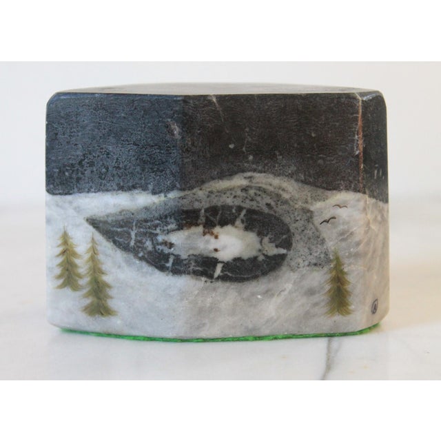Mid-Century Modern Vintage Stone Bookend With Hand Painted Pine Trees and Birds For Sale - Image 3 of 10