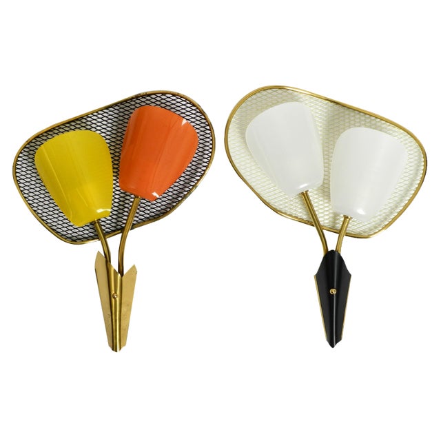 Large Mid-Century Modern Expanded Metal Wall Lamps with Acrylic Glass Shades, 1950s, Set of 2 For Sale