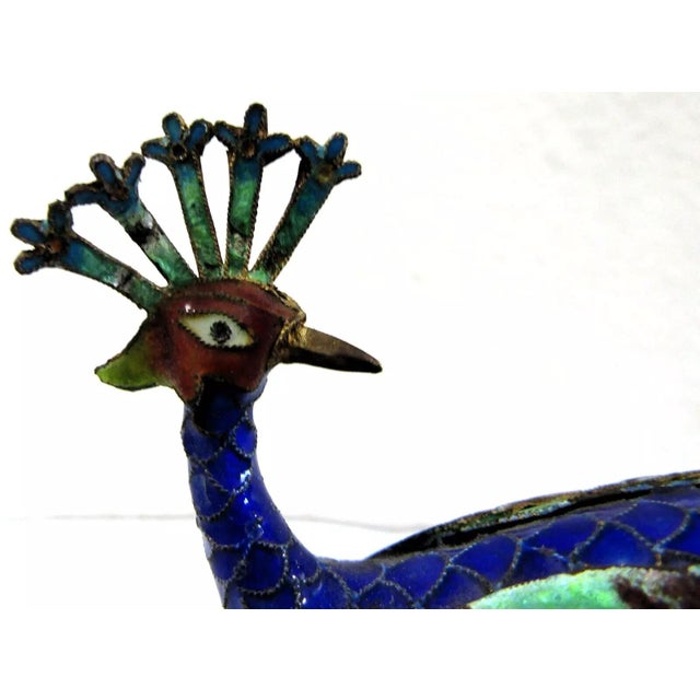 Antique Chinese Silver Gilt Cloisonne Jeweled Peacock Bird Sculpture, 19th Century For Sale - Image 12 of 12