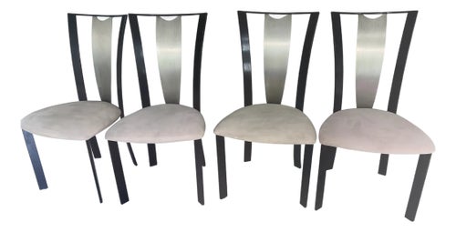 Set of 4 Modern Dining Chairs With Brushed Metal Backs Dining Chairs