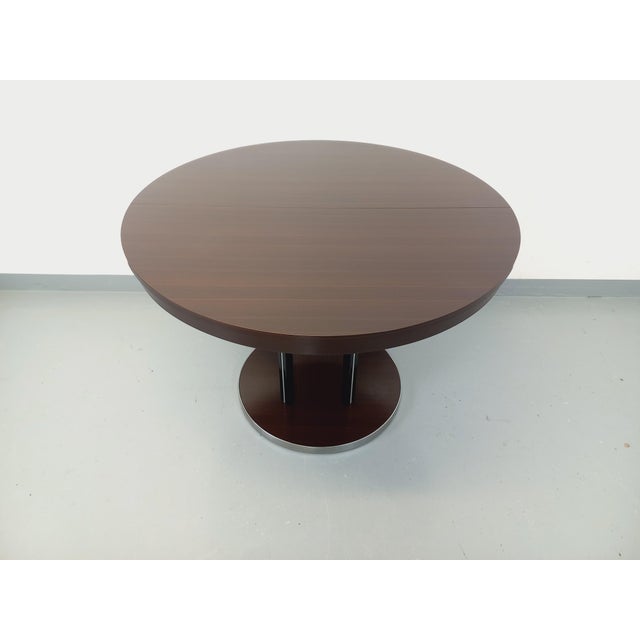 Vintage Round Dining Table in Ebony Wood and Chrome-Plated Metal, 1970s For Sale - Image 12 of 18
