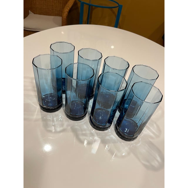2000s Anchor Hocking Essex Drinking Glasses in Coastal Blue Set of 8
