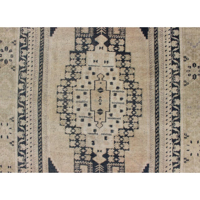 Vintage Turkish Oushak Rug With Ivory Field and Deep Blue Medallion Design For Sale - Image 4 of 11
