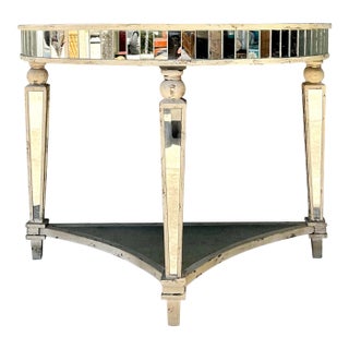 Vintage Mirror Trimmed Demilune Console For Sale