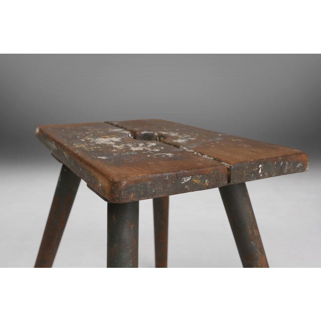 Industrial Industrial French Wooden Painters Stool, 1930s For Sale - Image 3 of 11