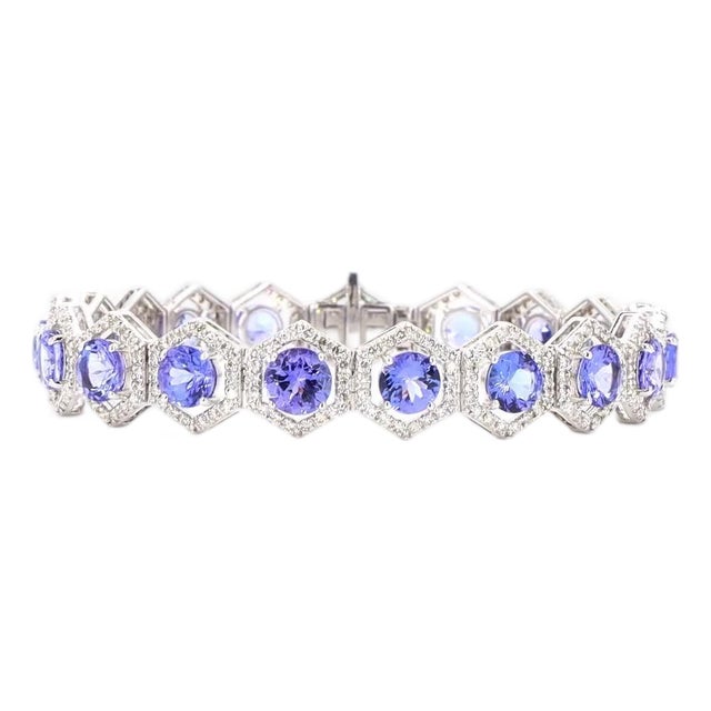 2.51 Carat Round Brilliant Cut Diamond Tanzanite Gold Bracelet For Sale