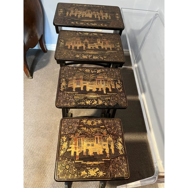 Late 19th Century Nest of Four Chinese Export Lacquer Tables For Sale - Image 9 of 12