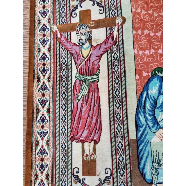 Handmade Vintage Persian Style Qum Silk Rug 4.4' X 6.2', 1970s For Sale - Image 9 of 11