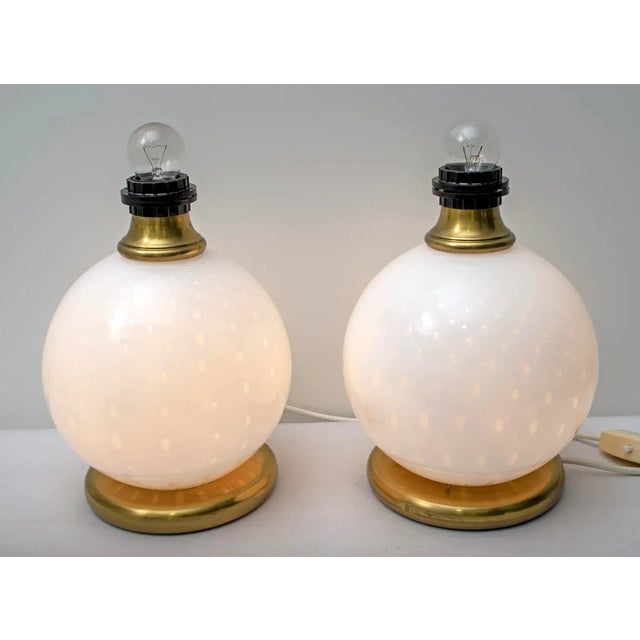 Mid-Century Brass and Murano Glass Table Lamps, 1970s, Set of 2 For Sale - Image 10 of 11