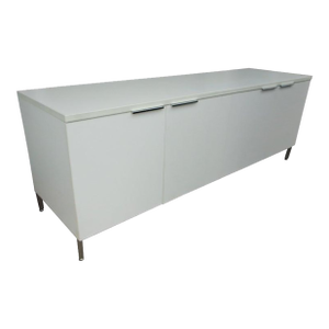 Modern White Lacquered Credenza With Chrome Pulls