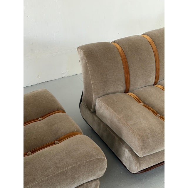 1970s Italian Bentwood Lounge Chair in Two-Tone Mohair For Sale - Image 4 of 7