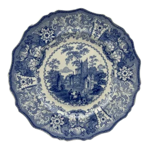 A Antique English Staffordshire Transferware Plate, "Delphi" Pattern, by Adams 1830's