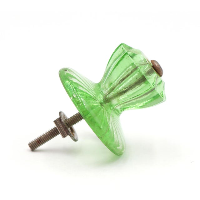 Mid 20th Century Pair of Vintage 1.75 In. Fluted Green Glass Cabinet Knobs For Sale - Image 5 of 6