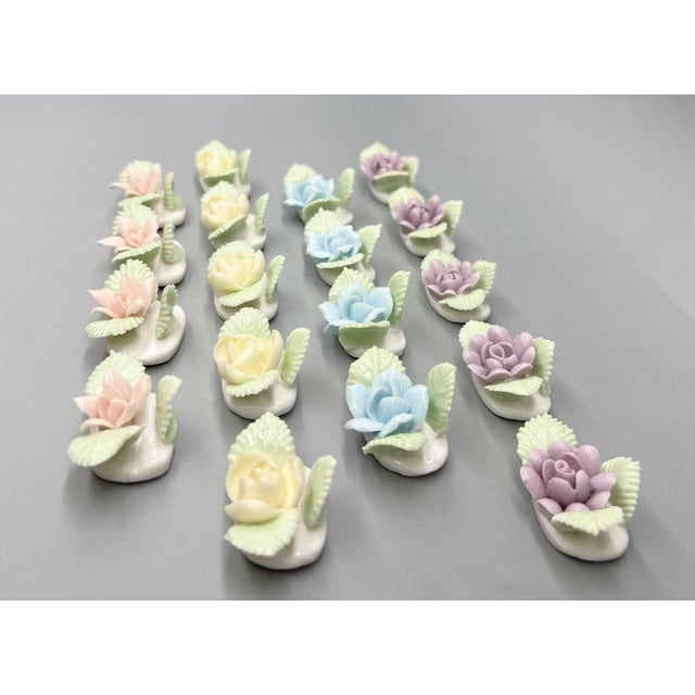 Set of 18 Vintage Ardalt Porcelain Floral Place Card Holders – Pastel Flowers – Spring Entertaining / Cottagecore / Romantic Tabletop For Sale - Image 12 of 14