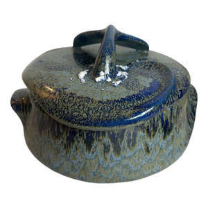 Vintage Artisan Drip Glaze Pottery Doug Wylie Original Clayfish Design Whale Themed Casserole Dish