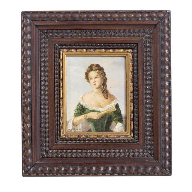 Jose Almonte, Portrait of a Lady, Oil Painting on Copper For Sale - Image 8 of 8