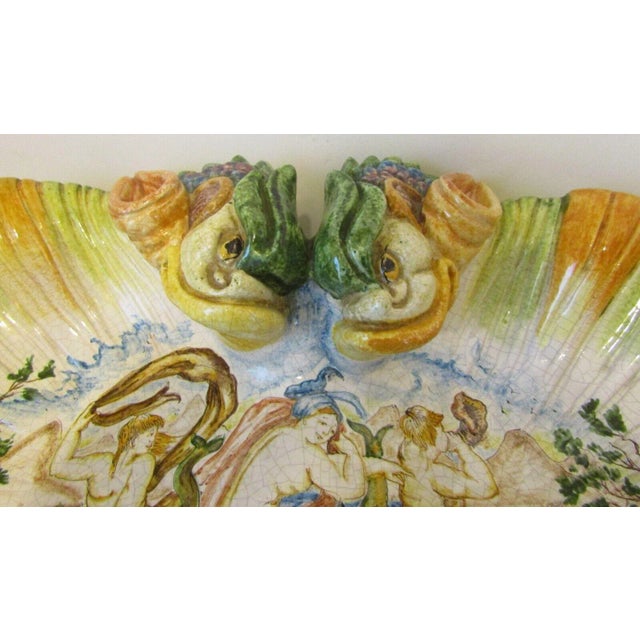 Italian 1960s Armando Poggi Florence Hand-Painted Italian Pottery Dolphin Scene Centerpiece For Sale - Image 3 of 13