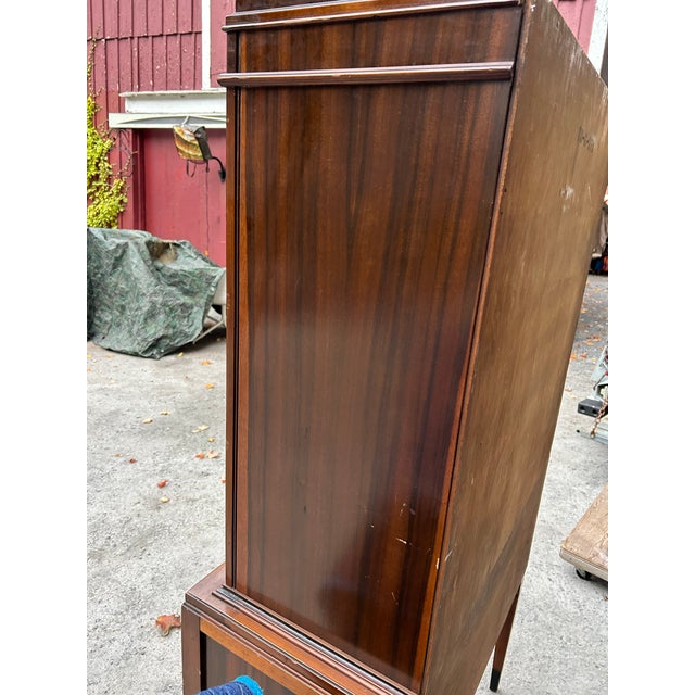 1930s Art Deco Waterfall Walnut China Cabinet Curio Display For Sale - Image 10 of 12