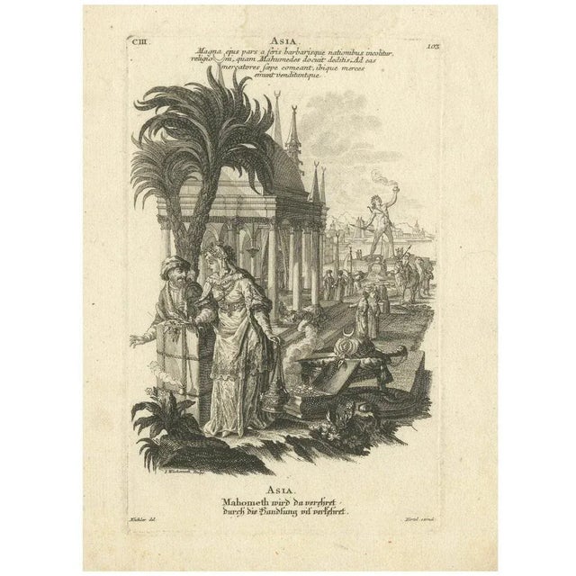 Paper Johann Georg Hertel, Allegorical Engraving of Asia, Mid-18th Century, Print For Sale - Image 7 of 7