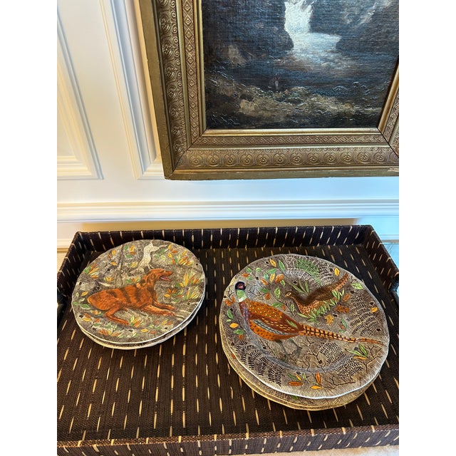 Vintage Large 21” Chocolate Brown & Tan Grasscloth Tray With Blackened Wood Handles For Sale - Image 13 of 17