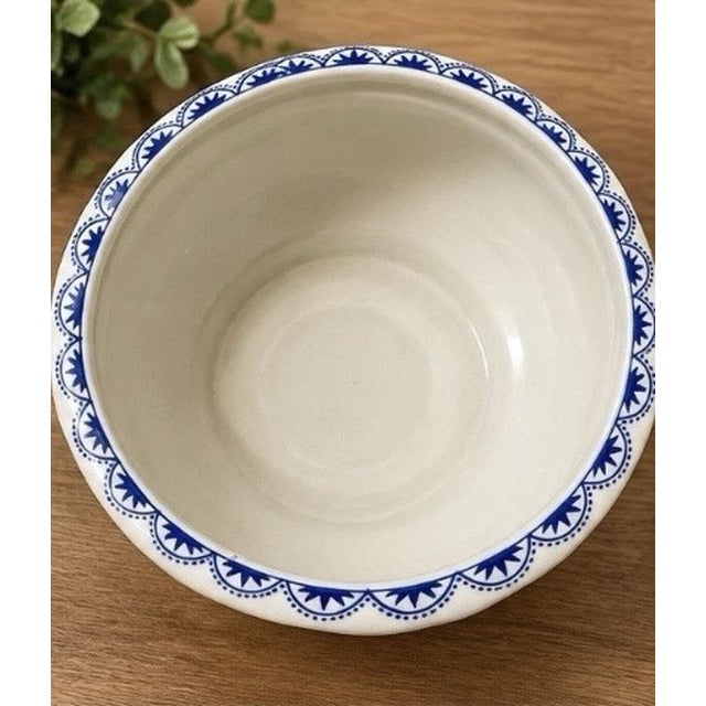 Chinoiserie Large Vintage 12” Blue & White Floral Ceramic Bowl Scalloped Rim Chinoiserie For Sale - Image 3 of 4