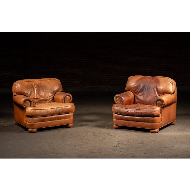 Traditional Pair of Vintage Leather Club Chairs With Matching Ottoman by Emerson For Sale - Image 3 of 14