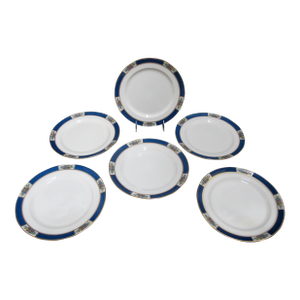 Early 20th Century Lenox Fine China Meadowbrook Blue Gilt Flower 9" Luncheon Plate Set of 6