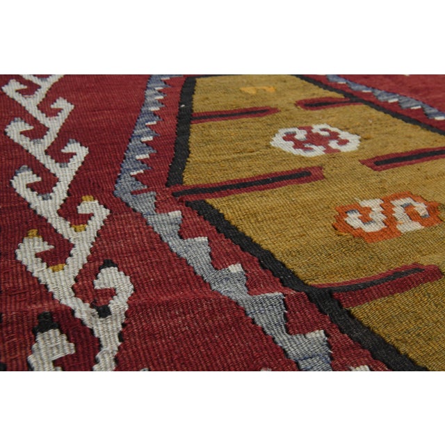 1970s Vintage Handmade Wool Cotton Red Kilim Runner Rug For Sale - Image 4 of 11