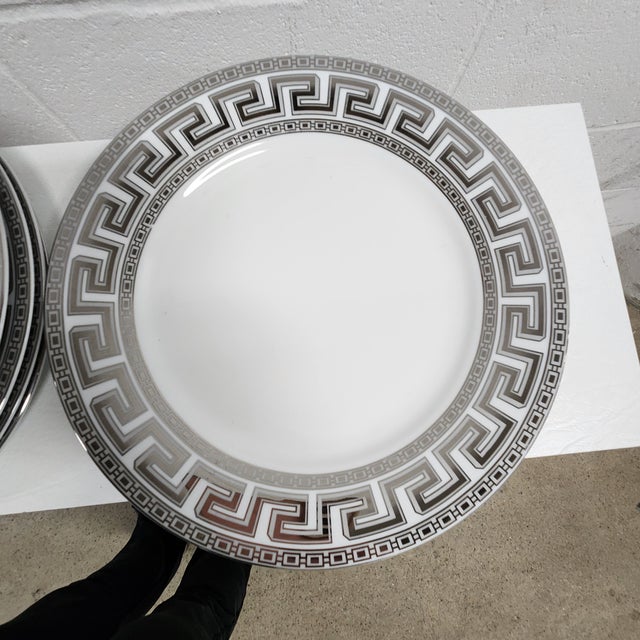 Casati Bavaria Fine Porcelain Dinner Plates With Platinum Greek Key Border – Set of 6 For Sale - Image 13 of 17