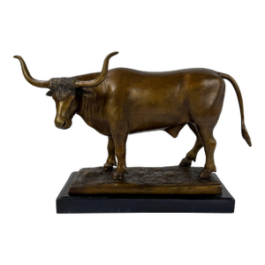 Large Bronze Texas Longhorn Sculpture on Marble Base