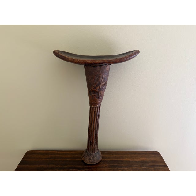 Vintage East African Carved Wood and Leather Pastoralist Headrest Stool For Sale - Image 12 of 14